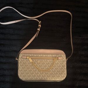 Michael Kors Logo Print Crossbody Bag with Gold Chain